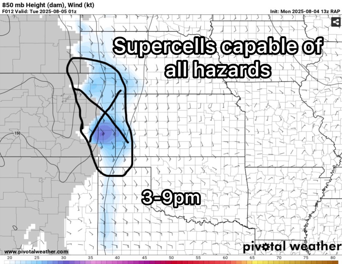Yesterday went nuclear in West Kansas due to impressive thermos, today has much of the same potential with added low level shear… Models vary with storm density and how much mixing will occur. Later on it is possible clusters of storms evolve…