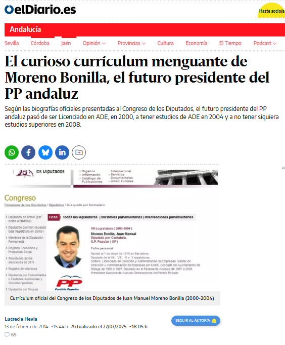 El viceconsejero de Presidencia de Moreno Bonilla se inventó que era médico, mientras el propio Bonilla fue cambiando su Curriculum empezando por una Licenciatura en Derecho y un master, que luego quedó en nada.