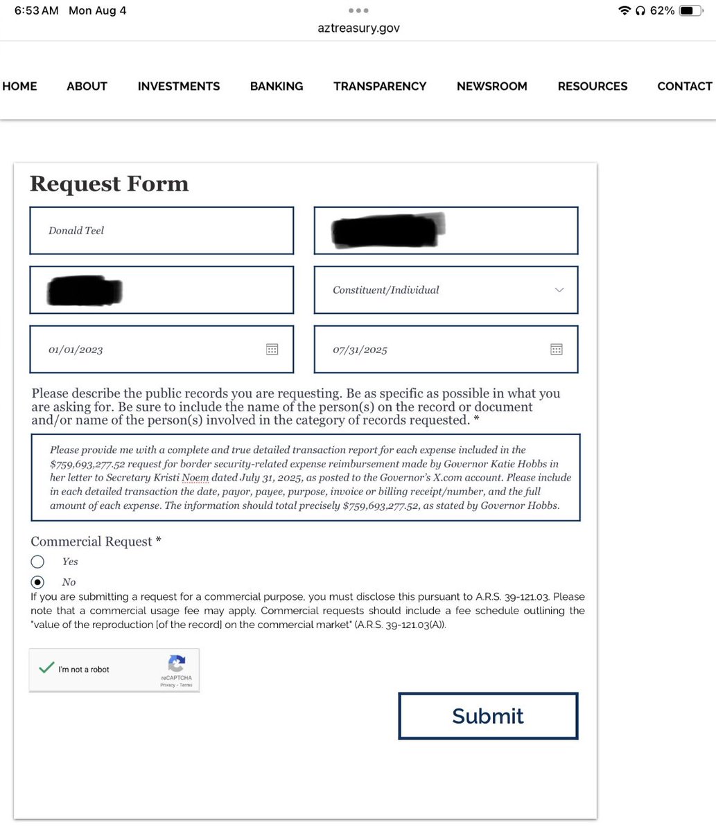 iVoteArizona™ (@ivotearizona) on Twitter photo KATIE WATCH: Citizens want the Financial Records
Yes, I followed up my letter to <a href="/SecNoem/">Sec. Kristi Noem</a> with a FOIA request for all the records that make up the request by Gov Hobbs for reimbursement of $759,693,277.52. Her total is to the cent indicating the records exist.
.<a href="/AZTreasurerYee/">Arizona Treasurer Kimberly Yee</a> KATIE WATCH: Citizens want the Financial Records
Yes, I followed up my letter to <a href="/SecNoem/">Sec. Kristi Noem</a> with a FOIA request for all the records that make up the request by Gov Hobbs for reimbursement of $759,693,277.52. Her total is to the cent indicating the records exist.
.<a href="/AZTreasurerYee/">Arizona Treasurer Kimberly Yee</a>
