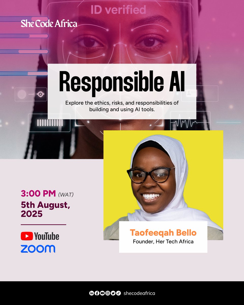 Mfonobong Umondia (Big Sister) (@the_ladybella) on Twitter photo We’re excited to invite you to AI Forward, a 3-day virtual series <a href="/SheCodeAfrica/">She Code Africa</a> happening from August 5th to 7th, and trust us, you don’t want to miss it!
We’ll explore practical, everyday ways to use AI, from making your job search easier to understanding how AI works and what We’re excited to invite you to AI Forward, a 3-day virtual series <a href="/SheCodeAfrica/">She Code Africa</a> happening from August 5th to 7th, and trust us, you don’t want to miss it!
We’ll explore practical, everyday ways to use AI, from making your job search easier to understanding how AI works and what