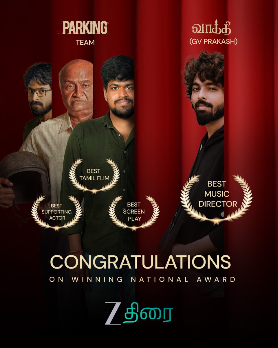 Zee Thirai (@zeethirai) on Twitter photo ✨ A standing ovation for the three stars who made the nation proud! 🌟 Congratulations on winning the National Awards—your talent shines beyond the screen! 🏆🎬 #nationalawardwinners <a href="/gvprakash/">G.V.Prakash Kumar</a> #MSBhaskar @ramkumar_dir <a href="/iamharishkalyan/">Harish Kalyan</a> ✨ A standing ovation for the three stars who made the nation proud! 🌟 Congratulations on winning the National Awards—your talent shines beyond the screen! 🏆🎬 #nationalawardwinners <a href="/gvprakash/">G.V.Prakash Kumar</a> #MSBhaskar @ramkumar_dir <a href="/iamharishkalyan/">Harish Kalyan</a>