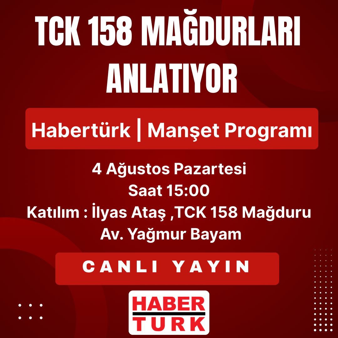 TCK158 Mağdurları Mağduriyetini dile getiriyor!

Zülfikar Ali Aydın Sorularıyla 
Katılımcılar
Av.Yağmur Bayam,İlyas Ataş,TCK158 Mağduru

Merak ediyoruz... Soruyoruz... Araştırıyoruz... Zülfikar Ali Aydın'ın sunumuyla Habertürk Manşet hafta içi bugün 15:00 Habertürk TCK158
