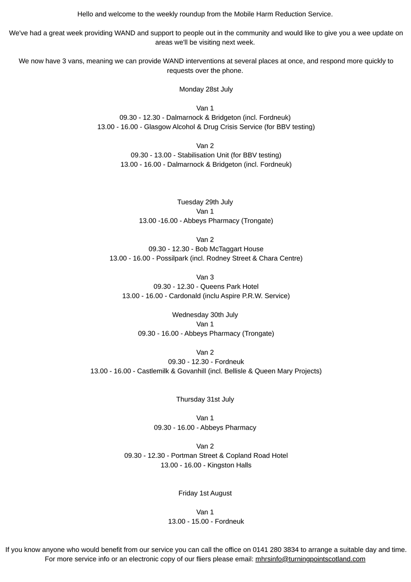 This week's van locations <a href="/turningpointsco/">Turning Point Scotland</a>