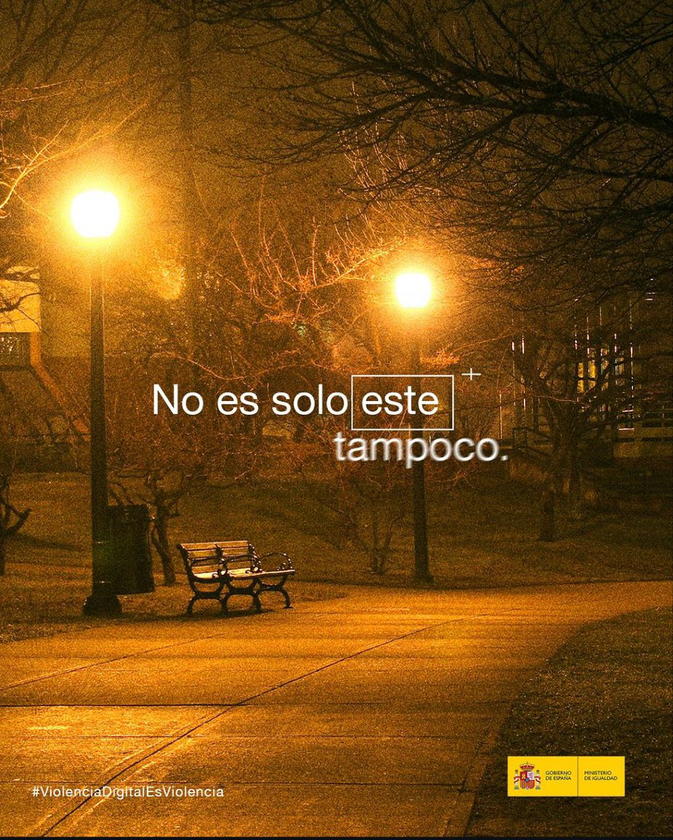 🧵
Nova campaña do <a href="/IgualdadGob/">Ministerio de Igualdad</a> 
"Un dos lugares con máis violencia machista non é só este."
Imaxe: unha muller soa pola rúa de noite.
Tradución: “Queda na casa, que alí polo menos mátate alguén coñecido.”
Imos con datos e un chisco de ironía 👇