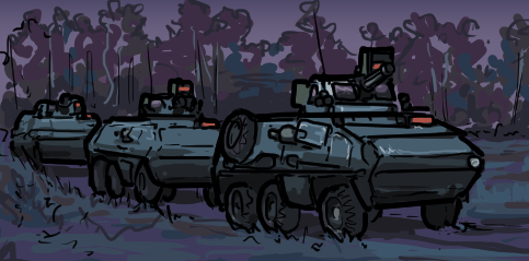 LymphOwned's tweet photo. 6x6 Air Defence Vehicles from Sunlanding patrol the waxwoods at the edge of the province's territory, sweeping the skies for the inevitable penetration from Konist's recon aircraft. https://t.co/cvlyWceGZ0