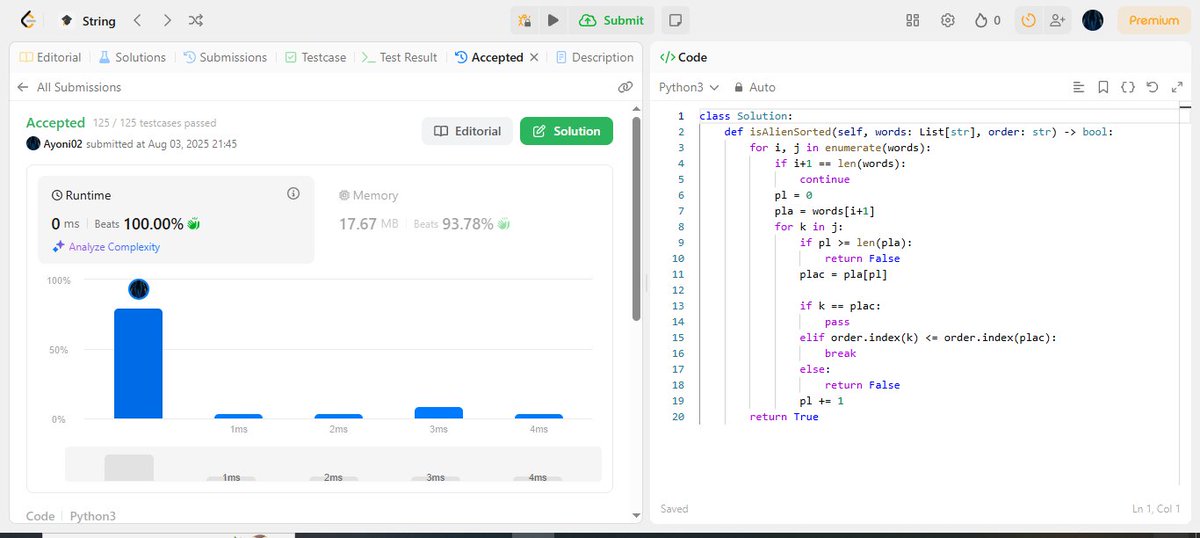 ayoni02's tweet image. Leetcode Problem 953. Verifying an Alien Dictionary
Solution Link:
leetcode.com/problems/verif…
#PYTHON #pythoncode #LeetCode #programming