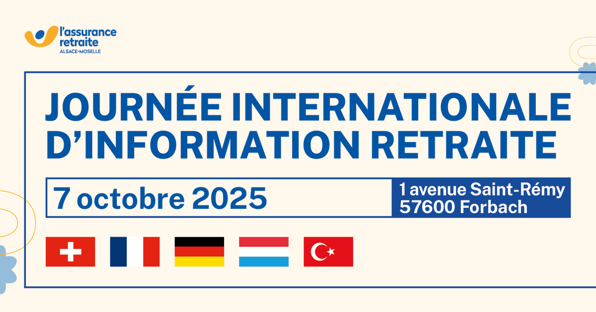 👋Vous avez travaillé en France et en Allemagne, en Suisse ou au Luxembourg ? Bonne nouvelle ! La <a href="/Carsat_AM/">Carsat Alsace-Moselle</a> organise le 7 octobre à Forbach des RDV avec des conseillers de ces pays et l'<a href="/AgircArrco/">Agirc-Arrco</a> 📢Inscrivez-vous dès maintenant 👉smartagenda.fr/pro/carsat-am/…