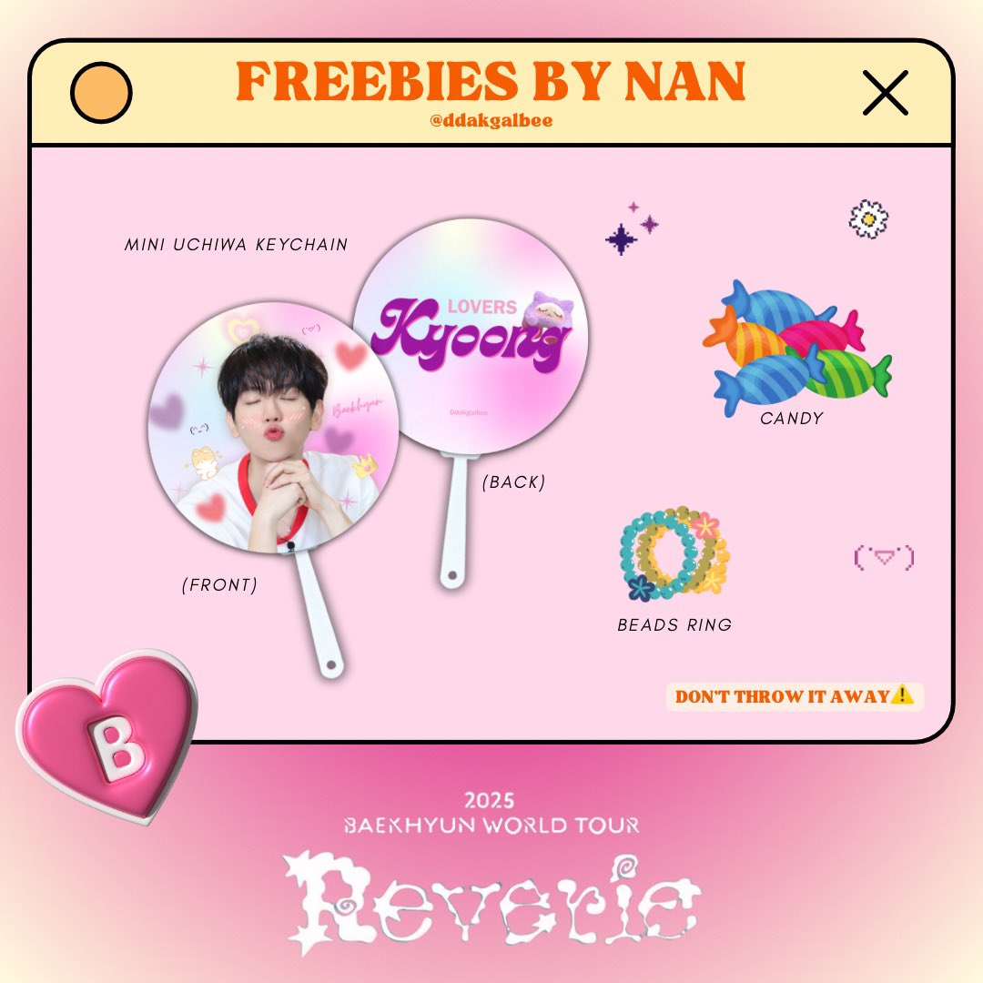 ★¸.•☆ REVERIE IN JAKARTA FREEBIES ☆•.★
                 by <a href="/ddakgalbee/">nan</a>

How to claim:
☆ Kyoong Lovers
☆ Follow, RT&amp;LIKE this tweet
☆ Find me at venue and say hi!^^
☆ Kindly tag me if u get the freebies💗

📍ICE BSD, 16 August 2025

#REVERIEinJAKARTA #BAEKHYUN #백현