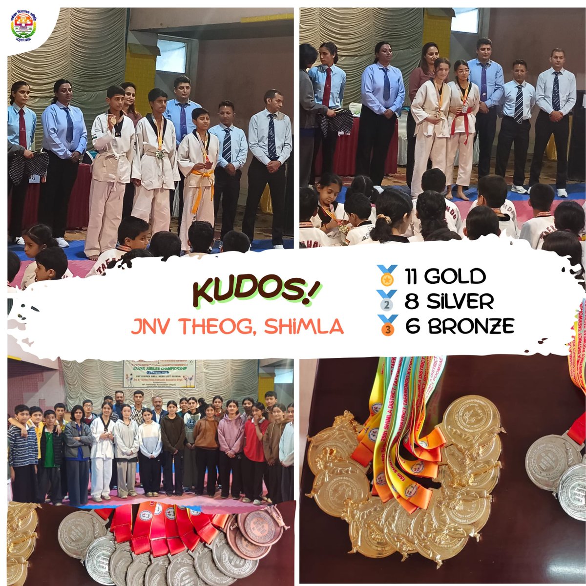 Celebrating excellence at PMSS JNV Theog, Shimla! 🏆
25 students participated in the District Taekwondo Championship, Shimla. Clinched

🏅11 Gold
🥈8 Silver
🥉6 Bronze

Kudos to our students &amp; coaches!
#NVS is proud to nurture talent &amp; holistic growth across #JNVs.

#JNVOnTheRise