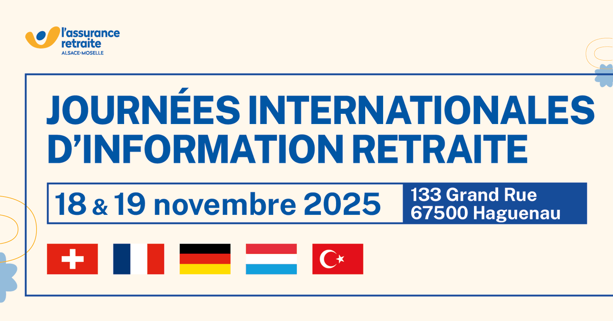 👋Vous avez travaillé en France et en Allemagne, en Suisse ou au Luxembourg ? Bonne nouvelle ! La <a href="/Carsat_AM/">Carsat Alsace-Moselle</a> organise les 18 et 19 novembre à Haguenau des RDV avec des conseillers de ces pays et l'<a href="/AgircArrco/">Agirc-Arrco</a> 📢Inscrivez-vous dès maintenant 👉smartagenda.fr/pro/carsat-am/…