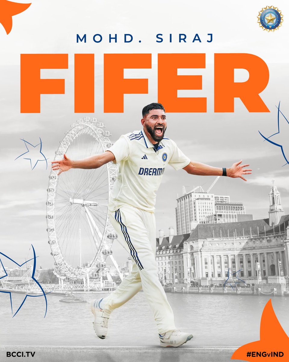 It's all over at the Oval 🤩

FIFER for Mohd. Siraj 🔥🔥

Scorecard ▶️ bit.ly/ENGvIND-5thTES…

 #TeamIndia | #ENGvIND