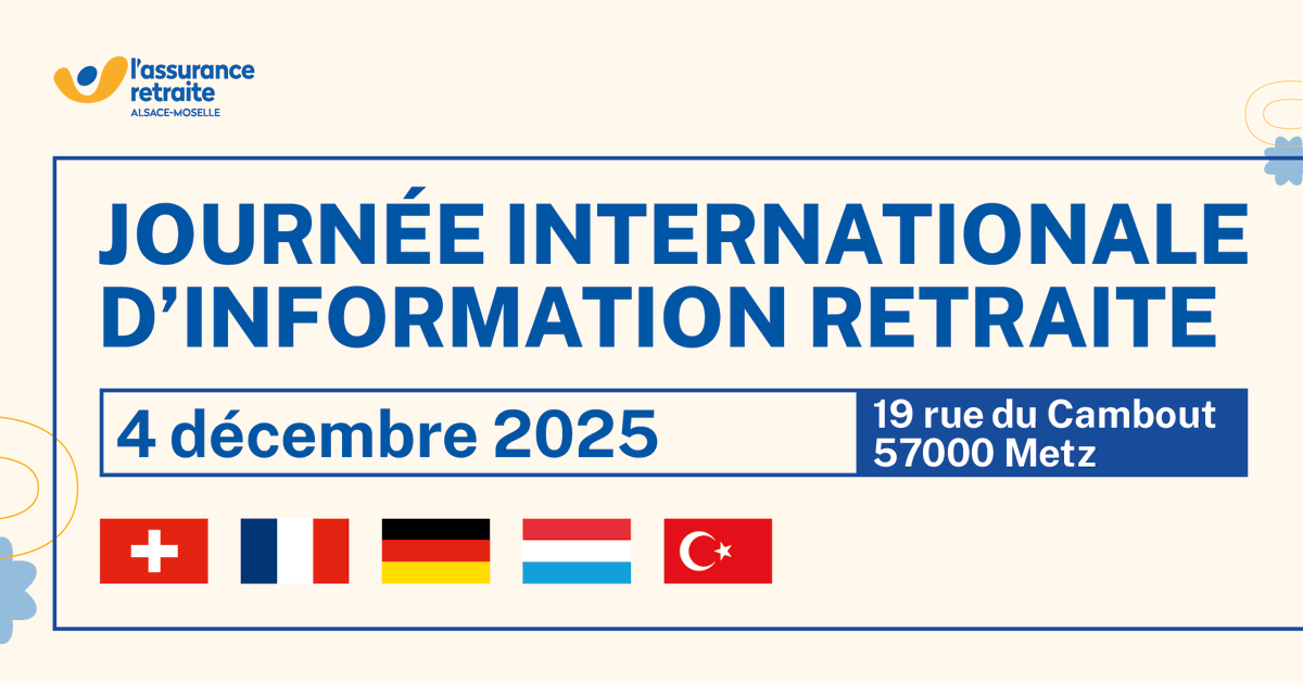 👋Vous avez travaillé en France et en Allemagne, en Suisse ou au Luxembourg ? Bonne nouvelle ! La <a href="/Carsat_AM/">Carsat Alsace-Moselle</a> organise le 4 décembre à Metz des RDV avec des conseillers de ces pays et l'<a href="/AgircArrco/">Agirc-Arrco</a> 📢Inscrivez-vous dès maintenant 👉smartagenda.fr/pro/carsat-am/…