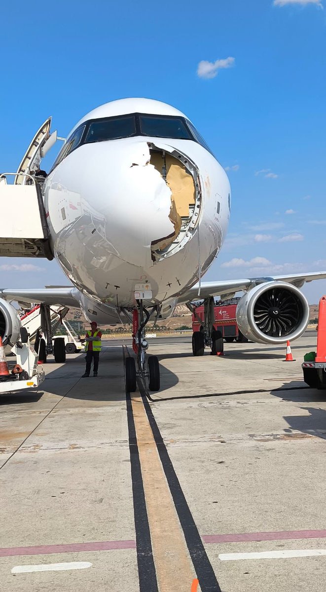 🔴 Collision aviaire avec un Airbus A321XLR d’Iberia.

Le vol IB579 reliant Madrid à Paris Orly a dû se poser en urgence juste après son décollage.

L'avion, immatriculé EC-OOJ, venait de décoller lorsqu'il est entré en collision avec un oiseau, probablement un vautour selon les