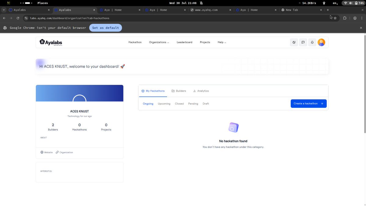 pkwolffe's tweet image. The @acesknust x @thecssknust invites you students to join us on the @ayahq_ Ayalabs as builders as we prepare for the CodeFest &apos;25.

Steps:
1. Create account
2. Follow ACES KNUST to join the community 

Our community page; labs.ayahq.com/public-profile…

Thanks