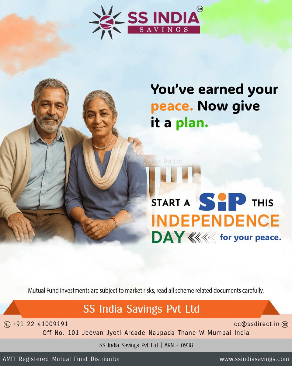 SandeepShahSS's tweet photo. This Independence Day, start a SIP and march toward a financially free retirement. #SIPDrive #RetireFree #IndependenceDay For More details click https://t.co/KMELJeh4zc. https://t.co/M0fbUNQzKd