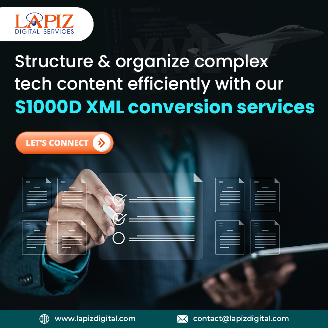 lapizweb's tweet image. Structure & organize complex tech content efficiently with our #S1000DXMLconversionservices
Let's connect:  lapizdigital.com/s1000d-xml-con…
#S1000D #XMLConversion #XMLServices #TechnicalDocumentation #TechnicalContent #XML #DataConversion #Defense #TechDataServices #Lapizdigitalservices