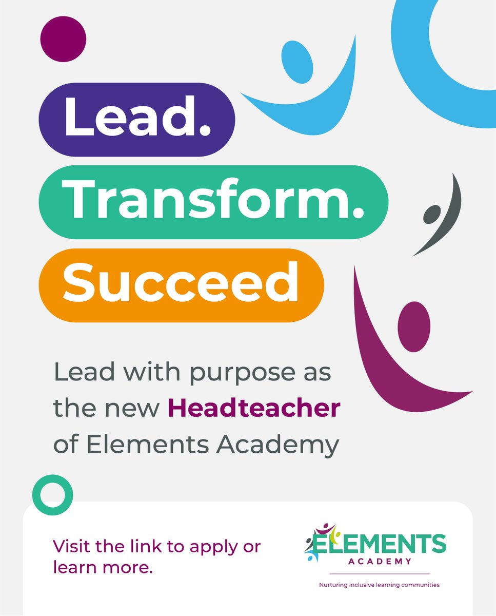 EthosAcademyTrustUK (@ethosacadtrust) on Twitter photo Join a journey of innovation and success at Elements Academy.
As our new Headteacher, you will set the ambitions and direction for all stakeholders, building upon our track record of excellence.
🔗 Apply now: bit.ly/3ICdf9b
📧 Get in touch: CDavis@eat.uk.com Join a journey of innovation and success at Elements Academy.
As our new Headteacher, you will set the ambitions and direction for all stakeholders, building upon our track record of excellence.
🔗 Apply now: bit.ly/3ICdf9b
📧 Get in touch: CDavis@eat.uk.com