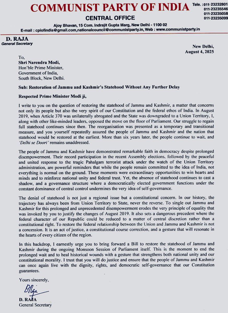 The people of Jammu &amp; Kashmir have shown their faith in democracy. The have registered record turnout in Assembly elections, shown peaceful conduct even in moments of tragedy, and now an elected government is in place.

Yet, statehood remains denied for over six years. I have