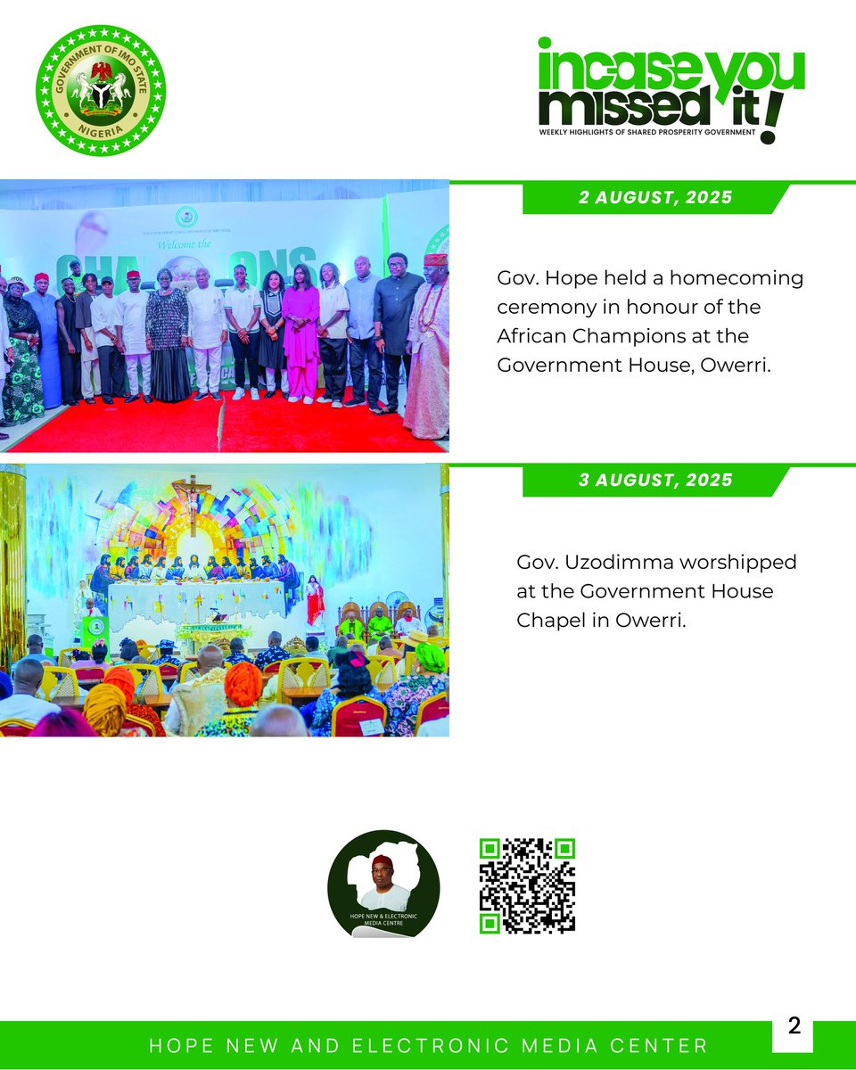 WEEKLY HIGHLIGHTS

In case you missed any of the Governor's activity last week (28th  July - 3rd August), here is a recap.

#HopeNewAndElectronicMediaCenter