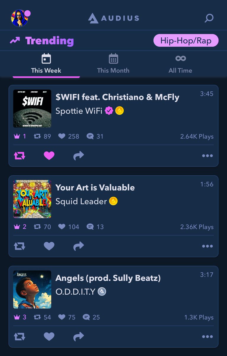 Christiano Co๐ino ๐ดโโ ๏ธ HeyChristiano.eth ๐ช๐ธ๐ธ (@heychristiano) on Twitter photo OUR WIFI SONG IS #1 ON THE
@AUDIUS HIP-HOP CHARTS
& #10 WORLDWIDE (all genres)
Me, <a href="/SpottieWiFi/">SPOTTIE WIFI ๐</a>, <a href="/MrMcFly100/">McFly๐ฆ</a> &
<a href="/AporkALYPSE78/">AporkALYPSE_NoW aka BaconBangers.eth</a> cooked on this one.
The listeners seem to agree! ๐
Go drop a like, comment and repost
on the song over on Audius to help! ๐ OUR WIFI SONG IS #1 ON THE
@AUDIUS HIP-HOP CHARTS
& #10 WORLDWIDE (all genres)
Me, <a href="/SpottieWiFi/">SPOTTIE WIFI ๐</a>, <a href="/MrMcFly100/">McFly๐ฆ</a> &
<a href="/AporkALYPSE78/">AporkALYPSE_NoW aka BaconBangers.eth</a> cooked on this one.
The listeners seem to agree! ๐
Go drop a like, comment and repost
on the song over on Audius to help! ๐