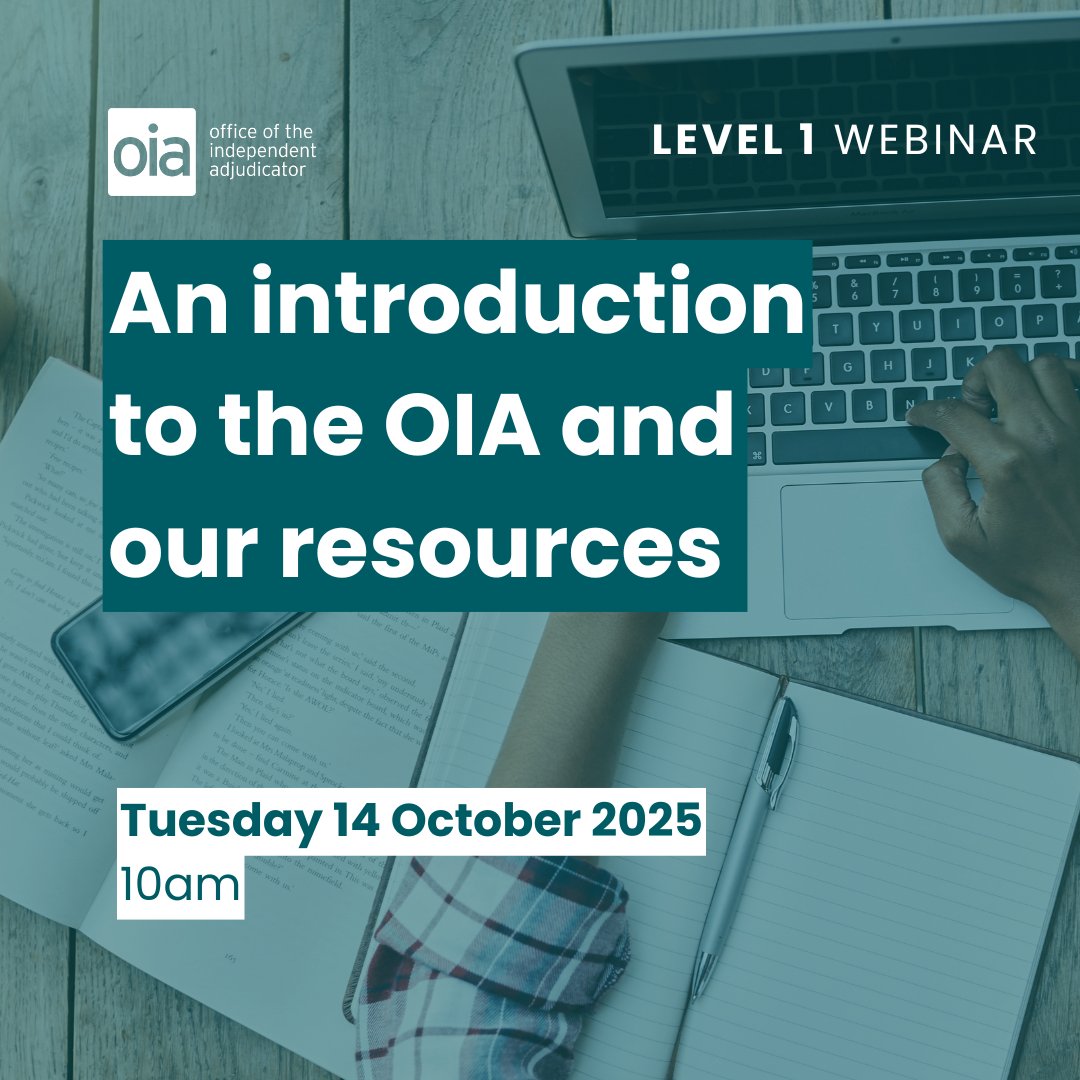 Our 'Introduction to the OIA and our resources' is a FREE level 1 webinar aimed at anyone working with students or in students' unions who would like to know more about who we are, what we do, and how we do it.

📅Tuesday 14 October

Register your interest
oiahe.org.uk/about-us/shari…