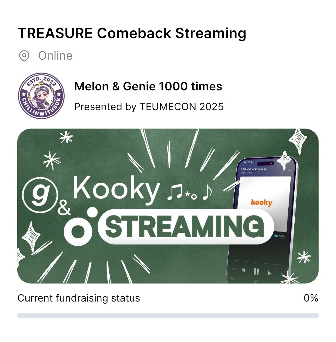 Kooky (@kooky__official) on Twitter photo 🎉 #TEUMECON2025 #트레저 #TREASURE Support Funding — Now Open!
Comeback Streaming requested by <a href="/ChillinwithSuk/">Chillin' with Suk</a>
🔗 kookyfunding.page.link/VJYa
Let’s come together to make this happen! 💝
#KookyFunding #KookyStreaming #TEUMECON 🎉 #TEUMECON2025 #트레저 #TREASURE Support Funding — Now Open!
Comeback Streaming requested by <a href="/ChillinwithSuk/">Chillin' with Suk</a>
🔗 kookyfunding.page.link/VJYa
Let’s come together to make this happen! 💝
#KookyFunding #KookyStreaming #TEUMECON
