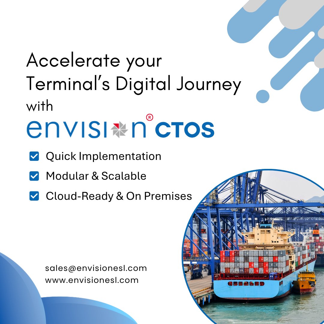 Envisionesl's tweet image. Envision CTOS helps you digitize smarter, not slower.
🚀 Rapid deployment
📦 Modular &amp;amp; scalable
☁️ Cloud-ready or on-premises

Envision CTOS accelerates your digital transformation without disrupting operations.

#CTOS #SmartTerminals #TerminalDigitization #PortTechnology