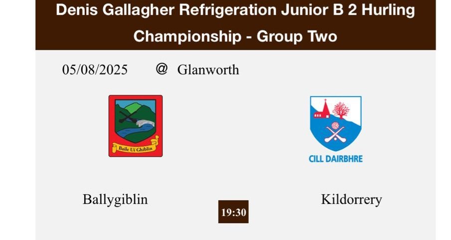 Ballygiblin GAA (@ballygiblingaa) on Twitter photo Junior B hurling Championship opener versus Kildorrery Tuesday at 7.30pm in Glanworth. <a href="/AvondhuGAA/">Avondhu GAA</a> Junior B hurling Championship opener versus Kildorrery Tuesday at 7.30pm in Glanworth. <a href="/AvondhuGAA/">Avondhu GAA</a>