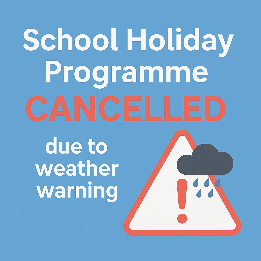 Due to the weather warning for Storm Floris and in the interest of everyone’s health and safety, we’re sadly having to cancel tomorrow’s Summer Holiday Programme session at Halfway Community Park - Tuesday, August 5th 🌧️

Thank you for your understanding.