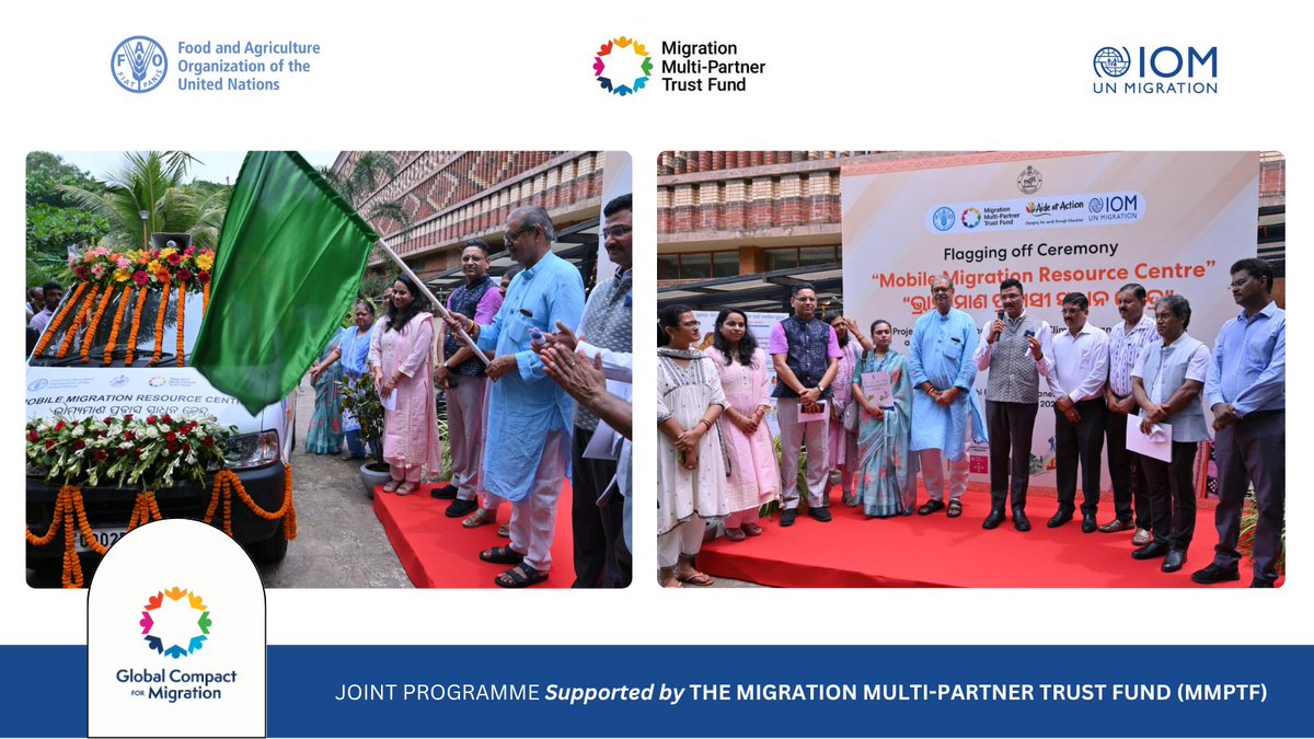 The Hon’ble Deputy CM of Odisha, Shri KV Singh Deo, inaugurated the mobile 'Pravasi Sadhan Kendra' in Bhubaneswar today under the <a href="/FAO/">Food and Agriculture Organization</a> <a href="/IOM_India/">IOM India</a> #MigrationMPTF project. The Kendra will support rural families in Ganjam &amp; Kendrapara, highly prone to migration &amp; climate change.