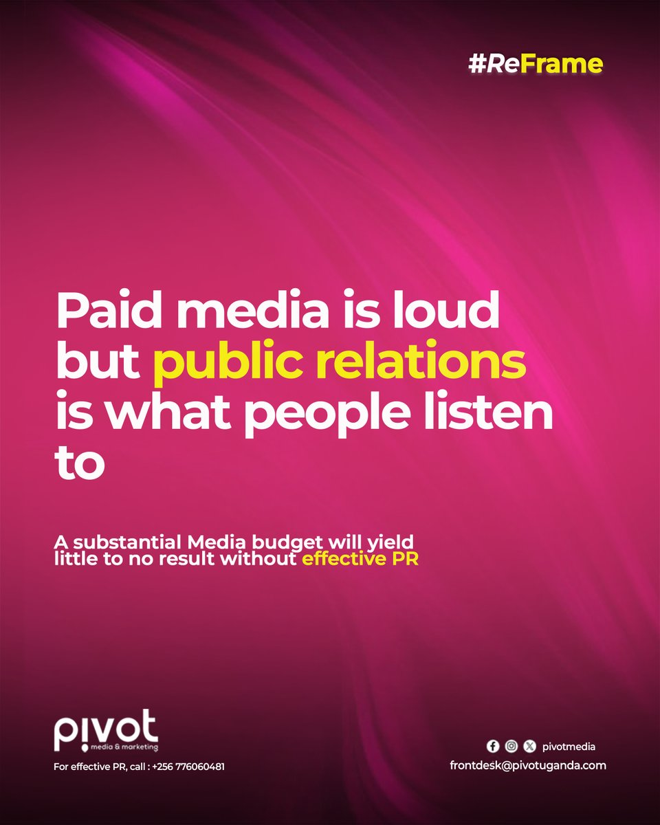 PivotMediaUg's tweet image. You can pour money💰 into media...
But without PR, it's like shouting🔊 into the void.

This is because PR =
Trust &amp;gt;Reach.
Narrative&amp;gt; Noise.
PR &amp;gt; Perception. 

A big budget means nothing if your story is not believable, trusted, or acceptable.

#PRStrategy  #PivotPR
