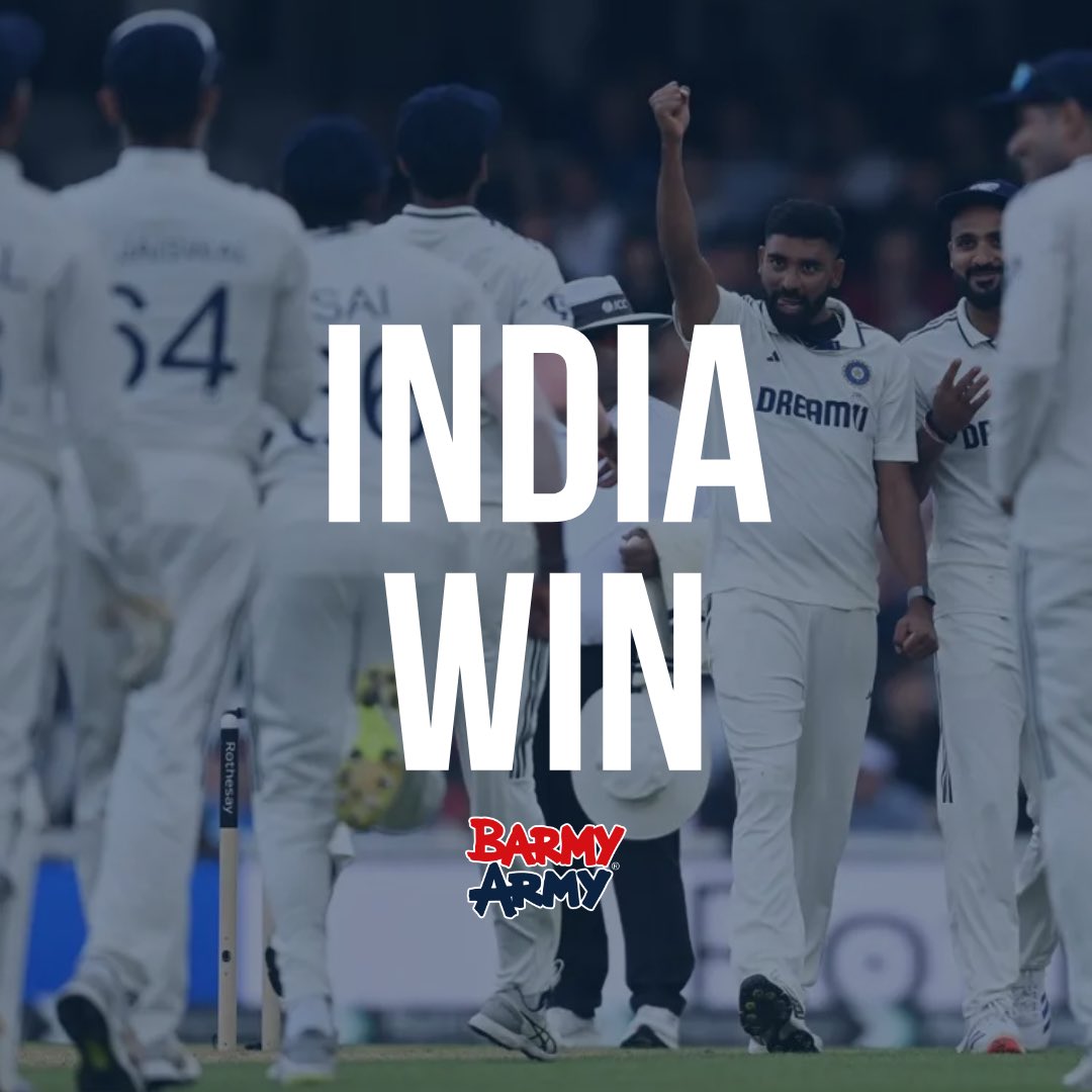 India win a thriller at the Kia Oval and make it 2-2.

Congratulations to India. What a series.

#ENGvIND