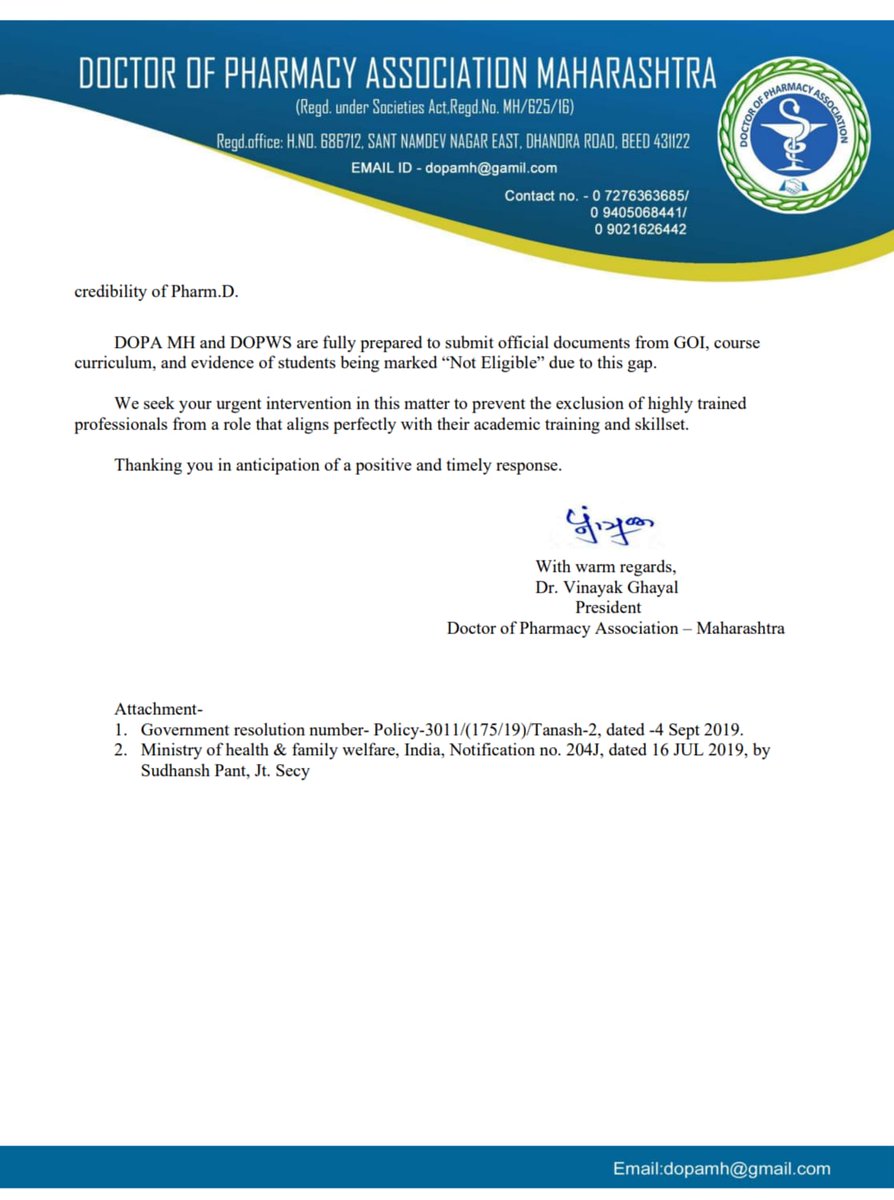 dpws_2025's tweet photo. Dreams don’t work unless we do.
Team DOPA MH took the first bold step — submitting official letters to fight for our Pharm.D recognition in MPSC.
This letter carries the hopes of thousands.
#PharmDMovement #FutureBeginsNow #VoiceOfPharmD https://t.co/G5YYeJmleh