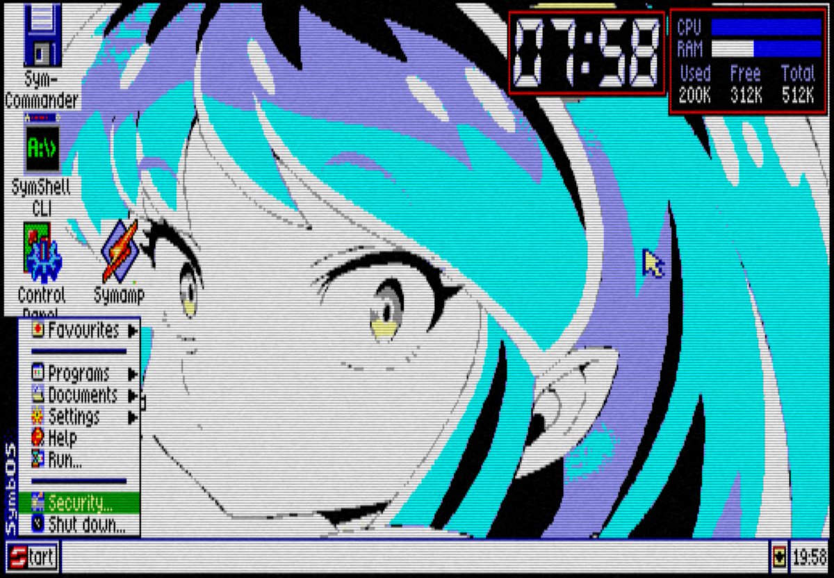 FF14_hando's tweet image. #MSX #SymbOS
壁紙作ってGUIの色変更もしてみた。
バタ臭い感じが軽減したかな・・