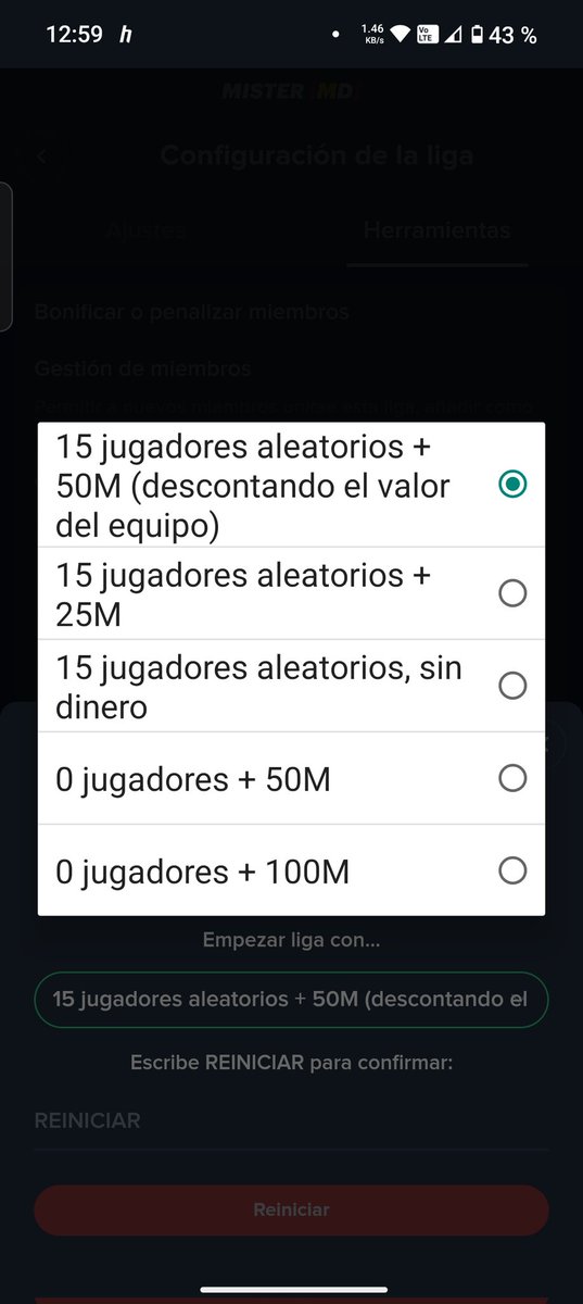Jerezano's tweet photo. @MisterFantasyES Hola! Hemos reiniciado la liga con la opción de 15 jugadores + 50M descontando el  VM del equipo, pero hay mánagers que tienen un VM de +60M... Es normal?? Pudo haber algún tipo de error? Gracias! https://t.co/0o30IRNrOg