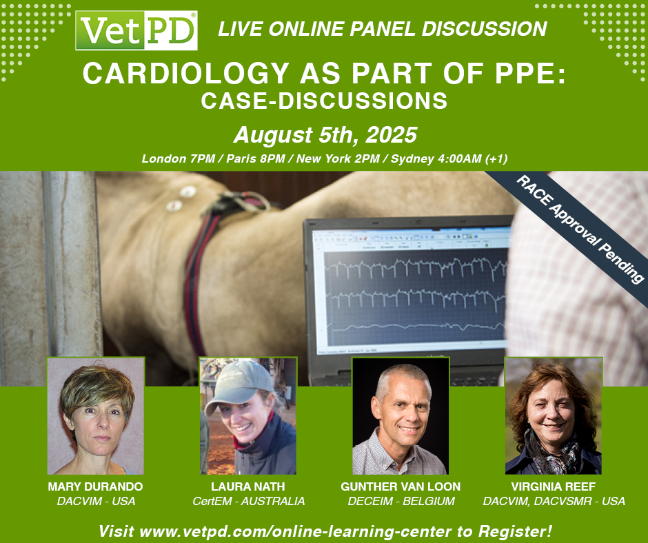 Join us tomorrow for a LIVE Equine Panel Discussion covering Cardiology as Part of PPE: Case-Discussions.
bit.ly/3IQD0mh 

#equineveterinarian #horsevet #veterinaryCE #veterinarycontinuingeducation #vetce
