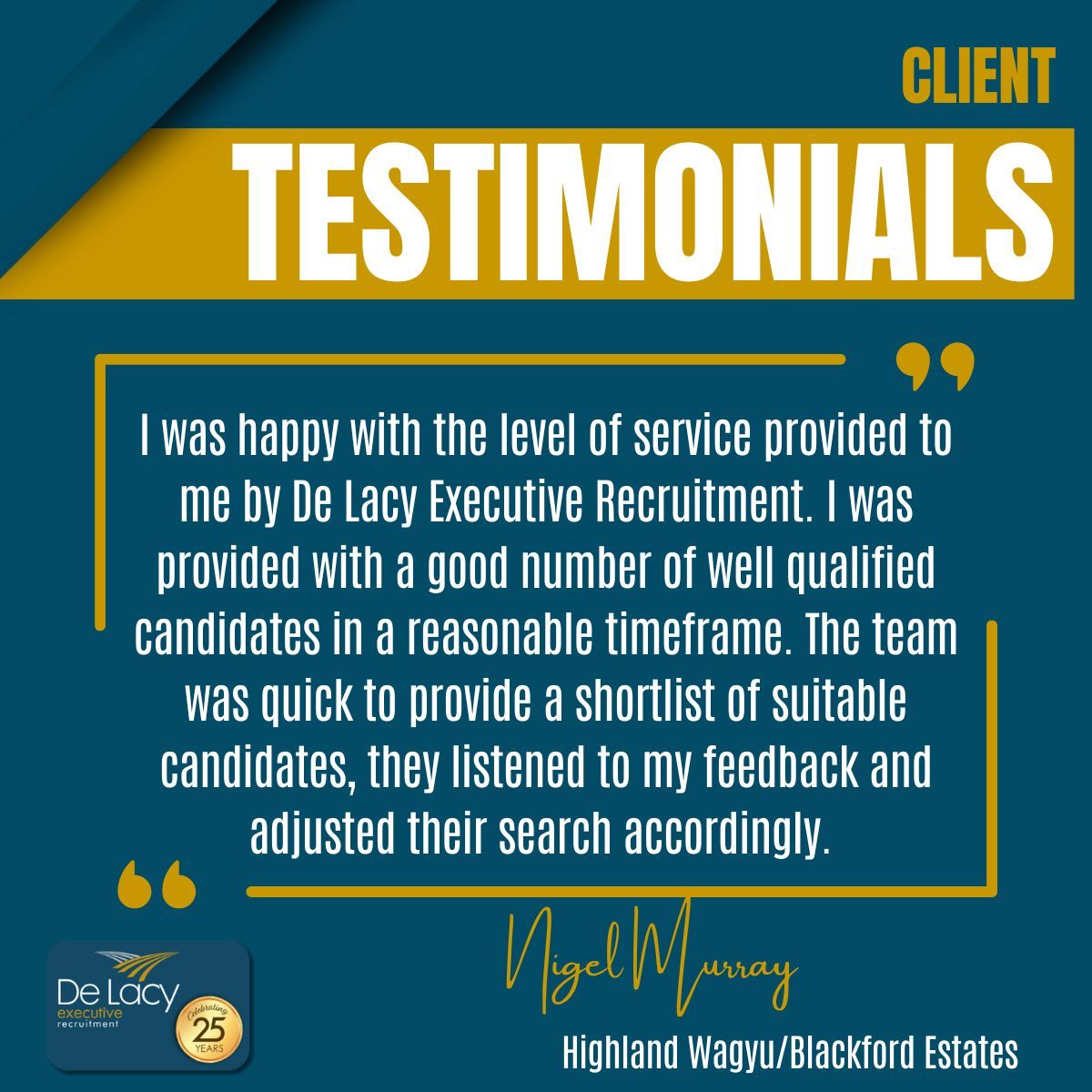 Is your company struggling to bring in top-tier talent?

In the below testimonial, Nigel Murray of Highland Wagyu/Blackford Estates shares how we helped him find a list of suitable candidates ⤵️

#Hiring