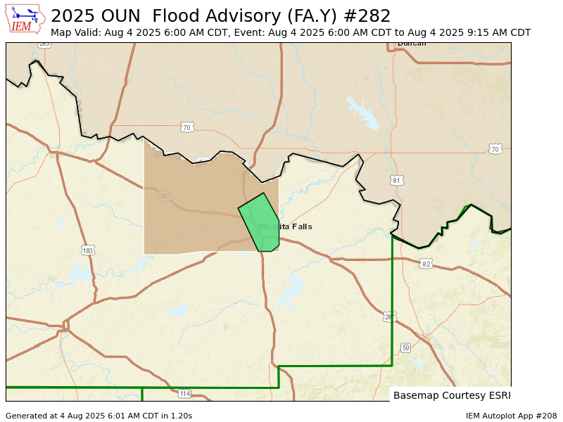 OUN issues Flood Advisory for Wichita [TX] till Aug 4, 9:15 AM CDT mesonet.agron.iastate.edu/vtec/f/2025-O-…