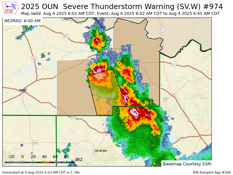 OUN issues Severe Thunderstorm Warning [wind: 60 MPH (RADAR INDICATED), hail: 1.25 IN (RADAR INDICATED)] for Archer, Clay [TX] till 6:45 AM CDT mesonet.agron.iastate.edu/vtec/f/2025-O-…