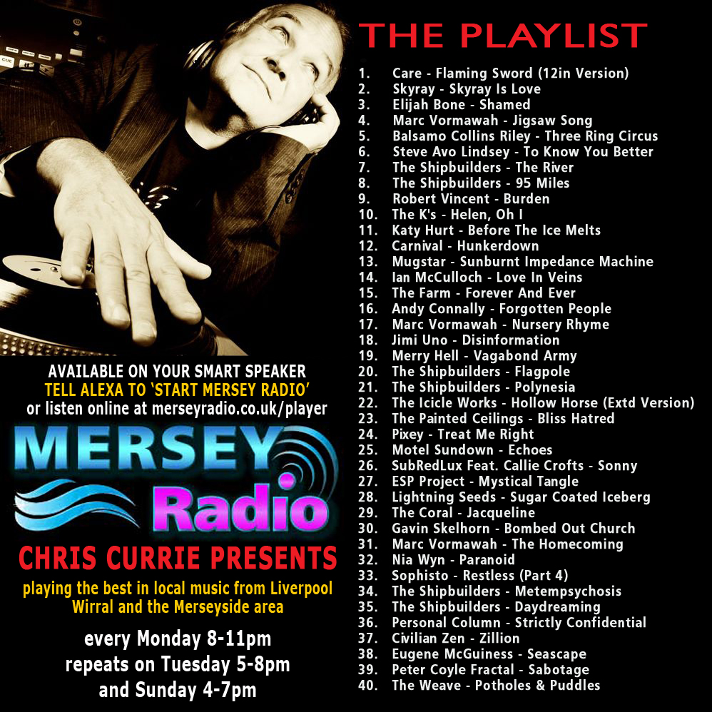 CurrieRadioShow's tweet image. Another cornucopia of Mersey musical delights on Mersey Radio 8-11pm with Feat. Album: This Blue Earth by @theshipbuilders +Feat. Artist: Marc Vormawah 
@MUGSTARHQ @KT_Hurt13 @AndyConnally @MerryHell_band @empiresend @thecoralband @ESPProgProject @MotelSundown @Lightning_Seeds
