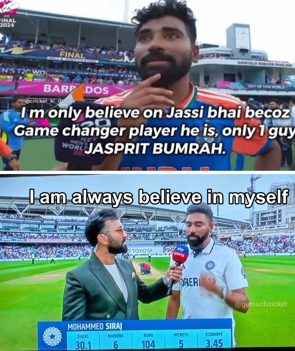 From "only believe in Jassi bhai" to "Always believe in myself", 
Siraj Came a long way