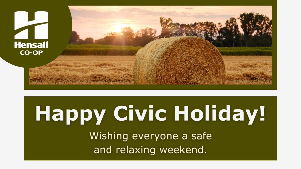 Happy Civic Holiday from all of us at Hensall Co-op!

Wishing everyone a safe and relaxing weekend, whether you're spending time with family, on the farm, or travelling. Please be safe on the roads and enjoy the holiday. 

#CivicHoliday #HensallCoop #SafeTravels #CommunityFirst