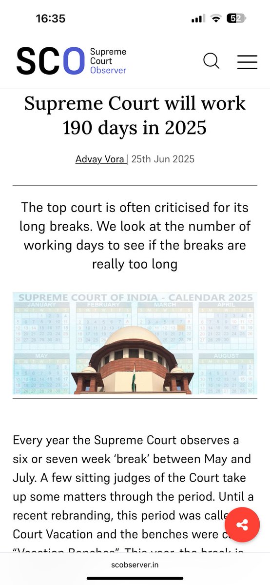 The Supreme Court only works for about 50 percent of the days in a year. 190 out of 365. Why? Why shouldn’t there be an office like system in the judiciary? 

20PLs (carry forward)
7 Casual
12 Sick Leaves. 

Same for other courts.