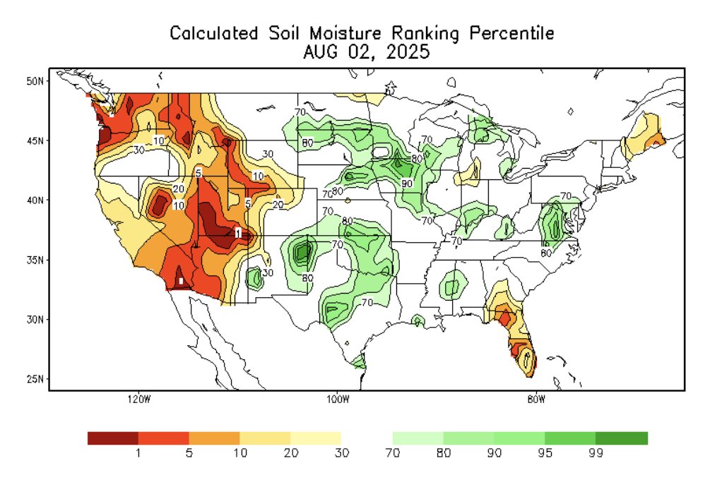 Calculated #soil moisture percentile, as of August 2: