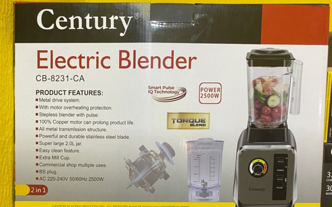 wehlamstores's tweet image. The Century 2500watts Electric Blender CB-8231-CA with Smart Pulse IQ Technology
This Blender is perfect for domestic and commercial purposes 
Location- Abuja and Lagos
Price - ₦125,000
 
#smartblender
#smartpulseiqtechnologyonblenders
#wehlamstoresappliances 
#centuryblender