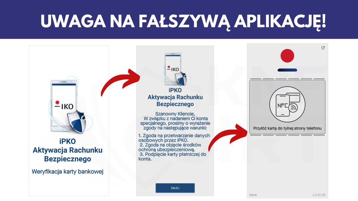 CSIRT KNF (@csirt_knf) on Twitter photo 🚨 Uwaga! Cyberprzestępcy podszywają się pod bank <a href="/PKOBP/">PKO Bank Polski</a> i rozsyłają za pośrednictwem wiadomości SMS link do fałszywej aplikacji banku.
🕵️♂️ Link w wiadomości prowadzi do pobrania złośliwego oprogramowania NGate. Niebezpieczna aplikacja po uruchomieniu próbuje nakłonić ofiarę do 🚨 Uwaga! Cyberprzestępcy podszywają się pod bank <a href="/PKOBP/">PKO Bank Polski</a> i rozsyłają za pośrednictwem wiadomości SMS link do fałszywej aplikacji banku.
🕵️♂️ Link w wiadomości prowadzi do pobrania złośliwego oprogramowania NGate. Niebezpieczna aplikacja po uruchomieniu próbuje nakłonić ofiarę do