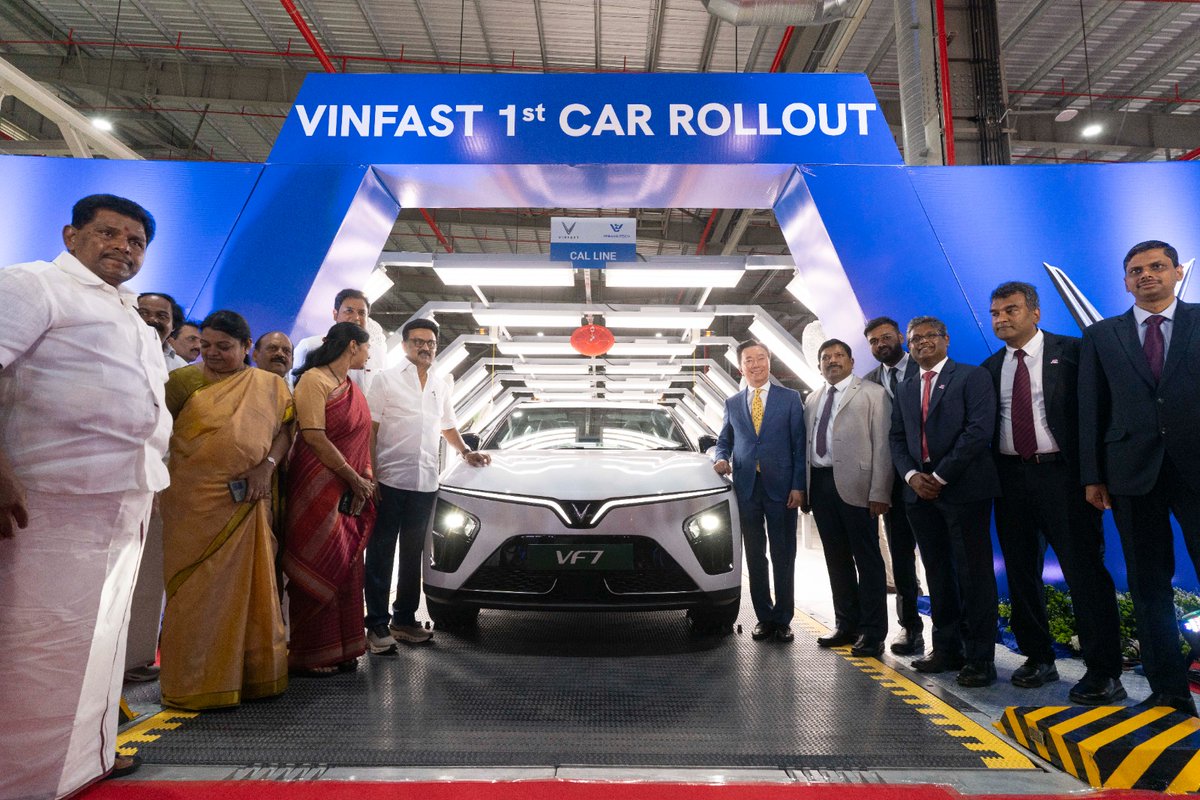 VinFastIN's tweet photo. #VinFast today officially inaugurated its electric vehicle (EV) assembly plant at the SIPCOT Industrial Park in Thoothukudi, Tamil Nadu, India. This milestone marks a major step in VinFast’s global expansion, reinforcing the company’s long-term commitment to the world’s third-largest automobile market and underscoring VinFast’s confidence in India’s strategic role in the future of the global EV industry.

#VinFastIndia #VinFastIndiaPlant #FirstCarRollOut #VinFastVF7 #VinFastVF6 #DesignYouCanFeel #ElectricCar #EVCar #ManufacturingPlant #PlantOpening #VF7 #VF6