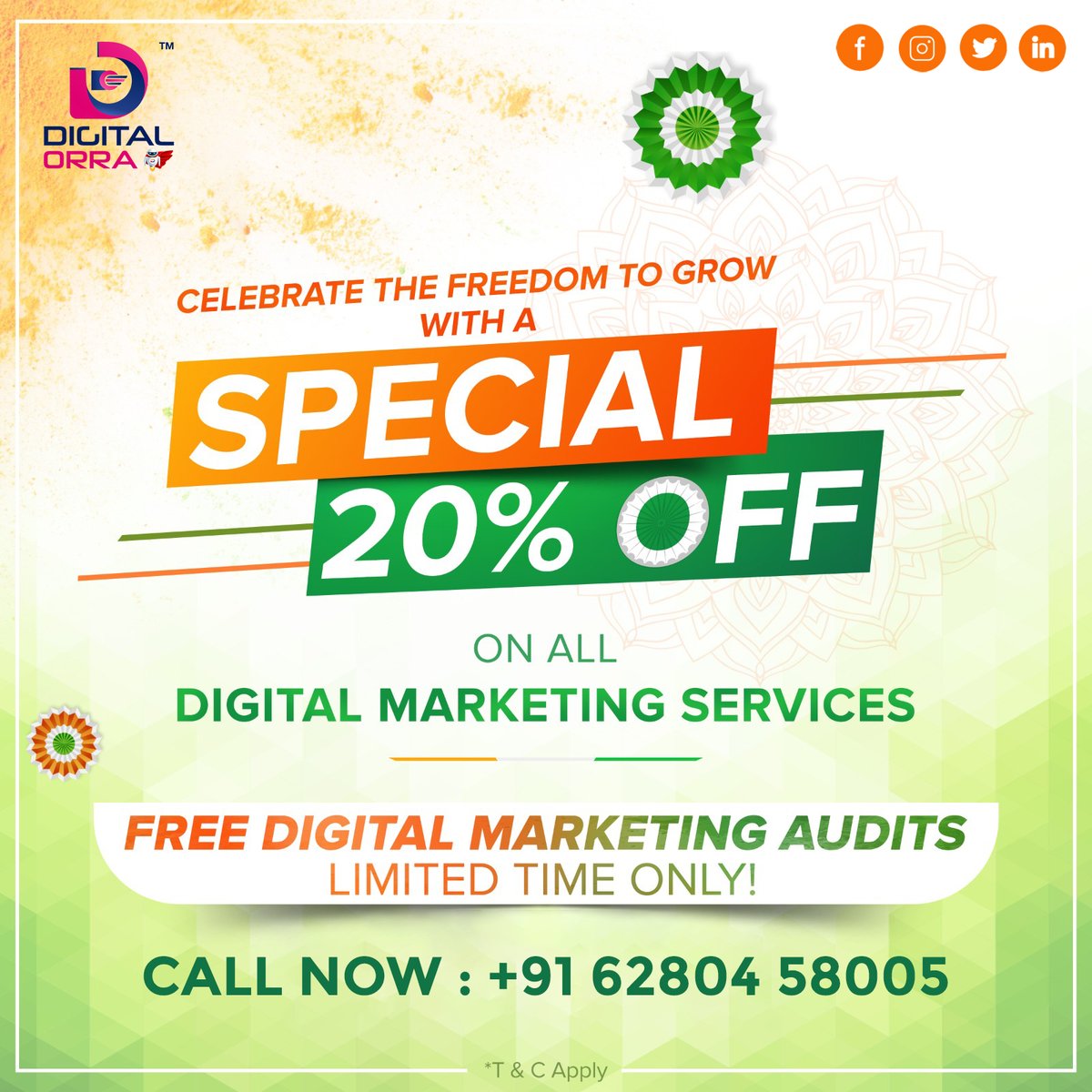 Digital_Orra's tweet photo. Freedom = Growth + 20% OFF!
Grab the special discount on Digital Marketing Services this Independence Month.
Your business deserves to fly high! 📷
#freedom #growth #Discount #digitalmarketing #services https://t.co/1stehks8AF