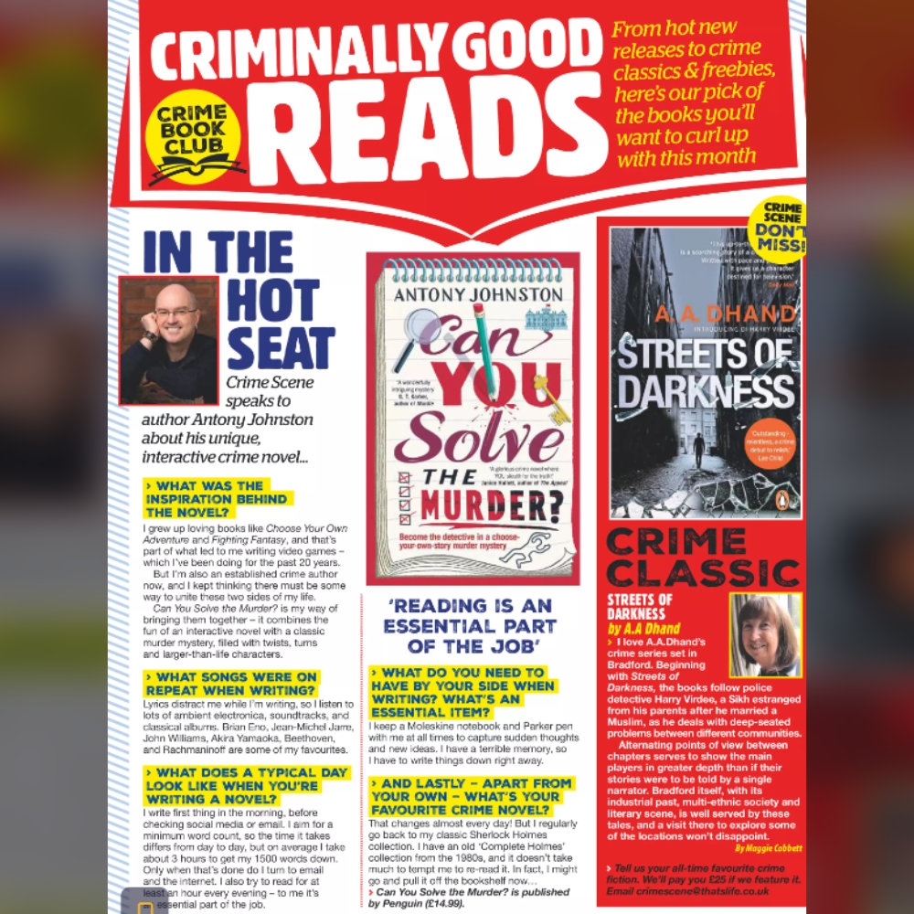 Antony Johnston (@antonyjohnston elsewhere, too) (@antonyjohnston) on Twitter photo Thrilled to be in the Hot Seat in the new That's Life! Crime Scene, talking about Can You Solve the Murder? and my writing habits… 🔍
<a href="/thatslifeuk/">that's life!</a> <a href="/TransworldBooks/">Transworld Books</a> <a href="/SarahSuch/">Sarah Such</a> Thrilled to be in the Hot Seat in the new That's Life! Crime Scene, talking about Can You Solve the Murder? and my writing habits… 🔍
<a href="/thatslifeuk/">that's life!</a> <a href="/TransworldBooks/">Transworld Books</a> <a href="/SarahSuch/">Sarah Such</a>