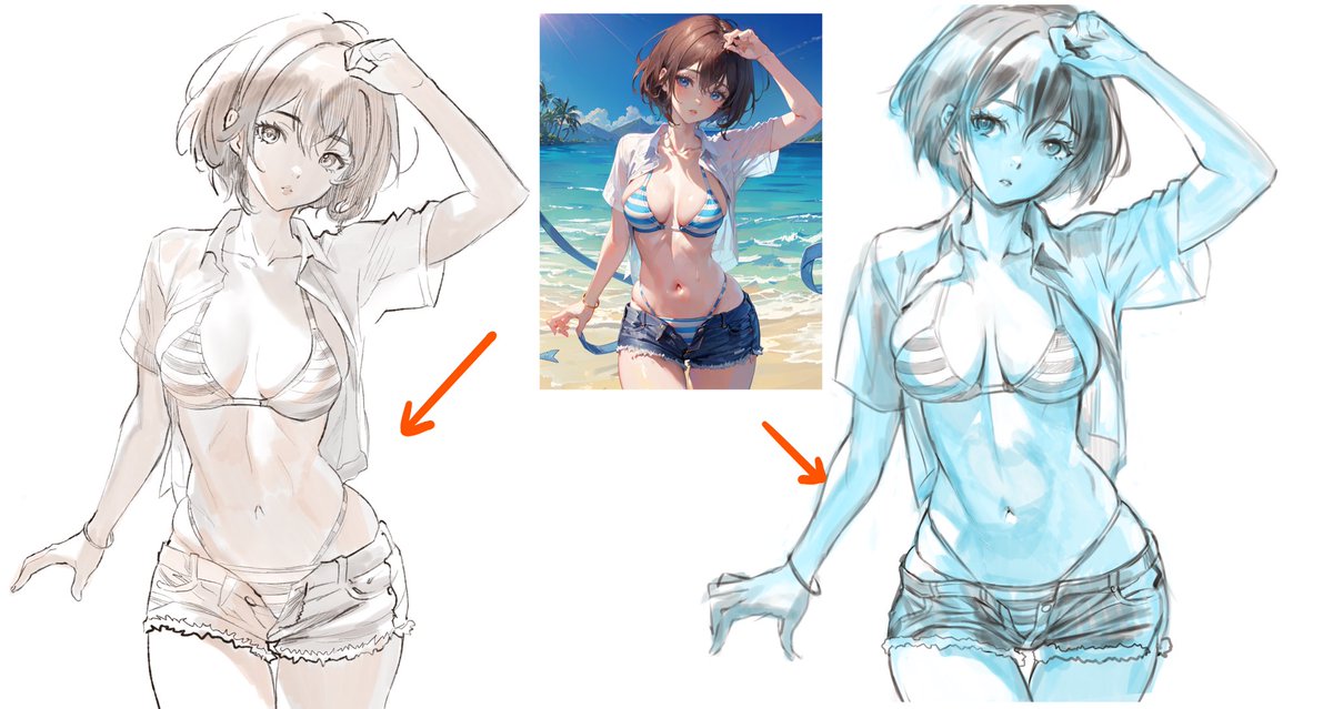 「AI絵が出てきた時にAIトレス(左)じゃなくて、AI絵を横に置いて模写するタイプ」|井上純一（希有馬）『逆資本論』準備中のイラスト